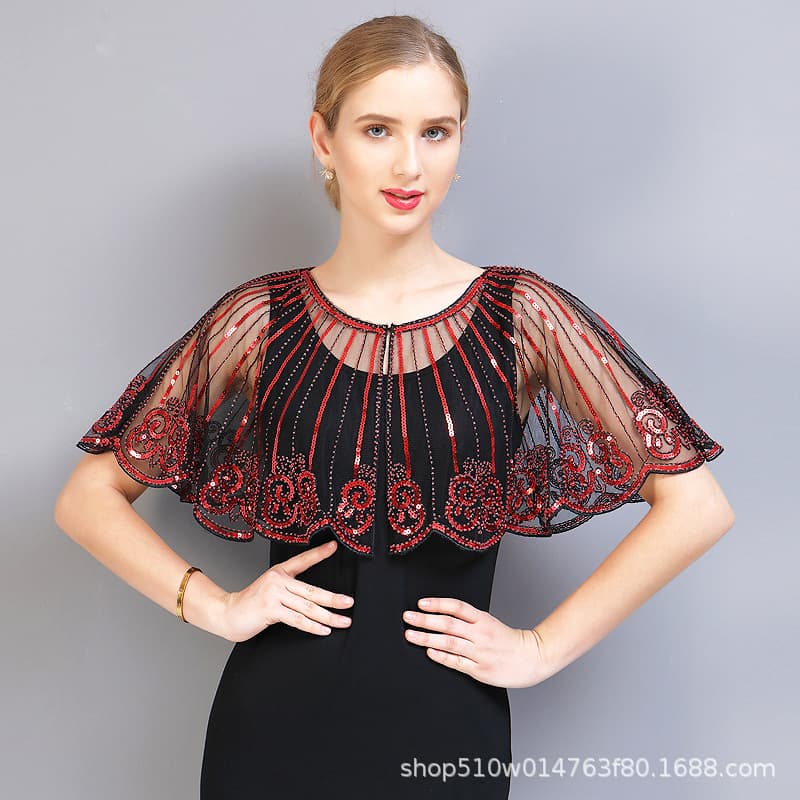 European and American style sequined beaded shawl for women, summer lace short vest dress, Amazon cross-border bestseller.