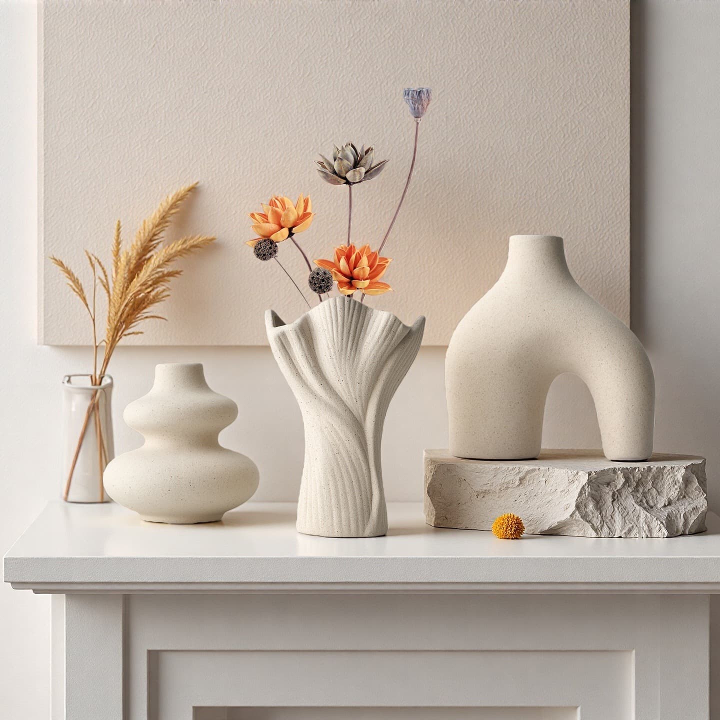 Nordic Creative Living Room Tabletop Flower Vase Three-Piece Set Cross-Border Hot-Selling Art Wedding Home Ceramic Vase