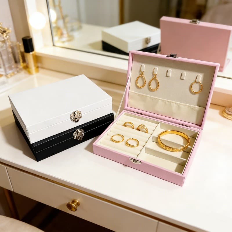 Cross-border leather jewelry storage box, single-layer jewelry box, large-capacity earrings, rings, necklaces, earrings, jewelry storage tray