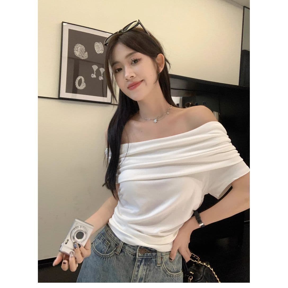 Sexy Off-Shoulder Crop Top for Women 2026 Summer, Slim Fit, Pure Desire Style