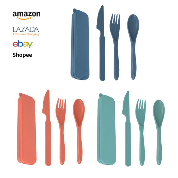 Wheat Straw Portable Cutlery 3-Piece Set Knife Fork Spoon Student Travel Camping Cross-Border Tableware 20cm Plastic