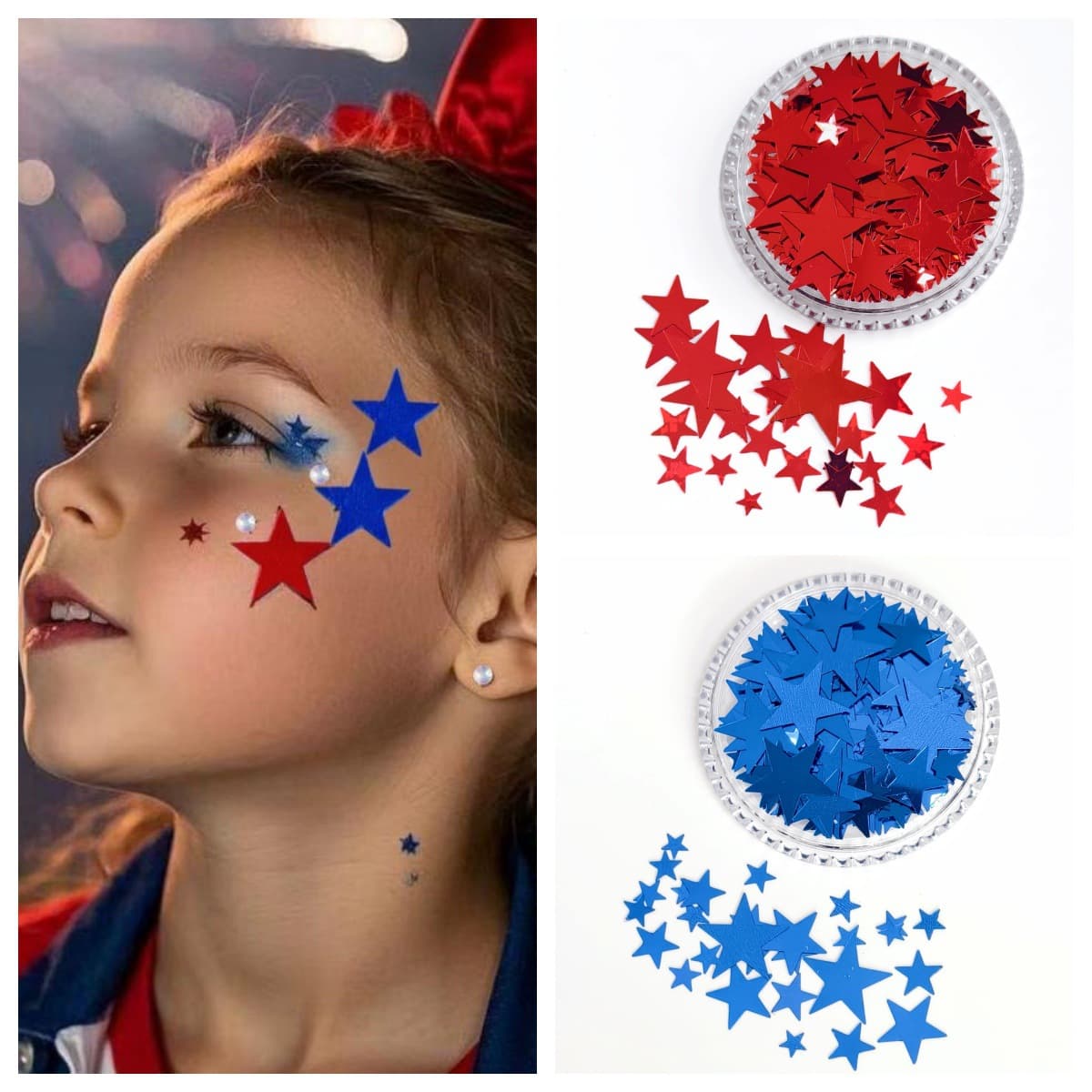 Children's Day Makeup Star Stickers for Face and Forehead, Stage Makeup Glitter Face Patches, Red Theme Makeup