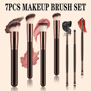 7-Piece Beginner Makeup Brush Set: Powder Brush, Foundation Brush, Angled Blush Brush, Eyeshadow Brush, Spoolie, Eyebrow Brush, Complete Makeup Brush Set