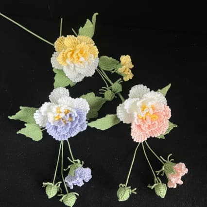 Finished Handmade Crochet Flowers, Crocheted Everlasting Flowers, Afghan Stitch Crochet