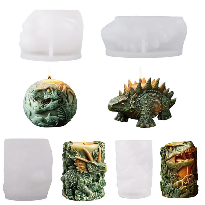 Dinosaur-Shaped Creative Candle Silicone Mold, Multiple DIY Embossed Dinosaur Art Decorative Ornament Silicone Molds