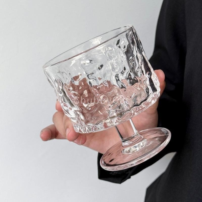 Designer Bark Texture Stemmed Glass Ins Style Home Glass Cup Coffee Juice Cup Sparkling Water Cup Beverage Cup