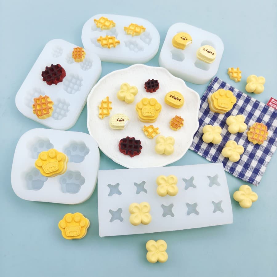 Food Play Mini Waffle Biscuit Silicone Mold DIY Squishy Cream Clay Resin Mold Cake Baking Mold