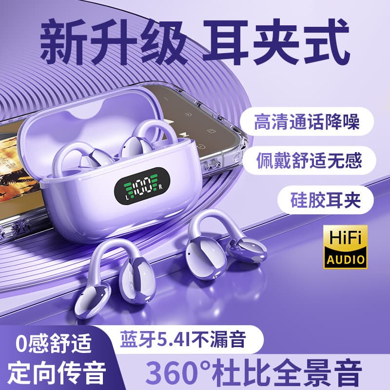 Ear Clip Bluetooth Earbuds, Open-Ear Comfort, Ultra-Long Battery Life, HIFI Sound Quality, Digital Battery Display Q65