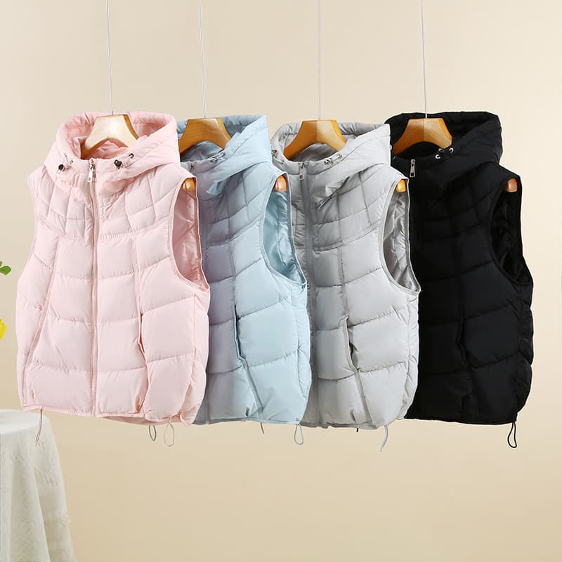 Hooded Cotton Vest Jacket Women 2026 Fall Winter New Simple Cotton Padded Vest Design Sleeveless Vest Trend