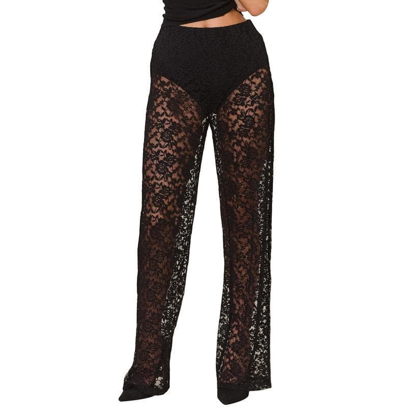I 48540 Lace Sheer High Waist Straight Pants