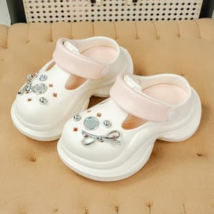 New Button Bow Outdoor Clog Sandals Cute Round Toe Soft Sole Cloud-Like Mary Jane Sandals for Women