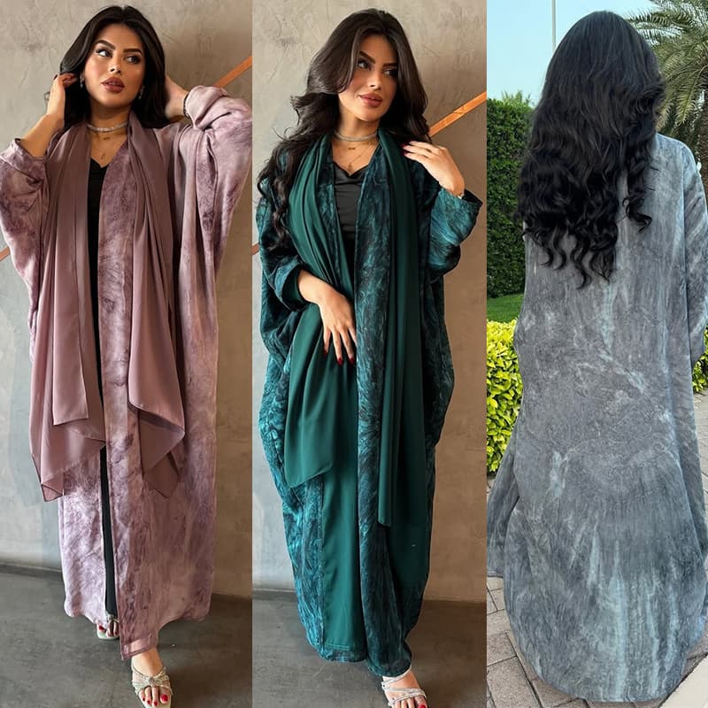 Mq200 Modest Cardigan Amazon Fashion Trendy Printed Women's Robe Cross-Border E-Commerce Hot Sale Includes Headscarf