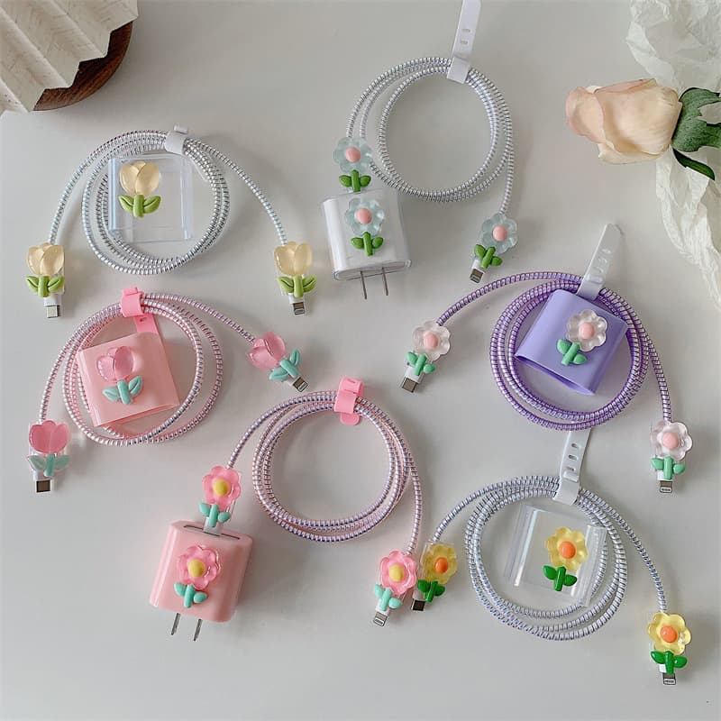 New 3D Flower Charging Head Protective Cover Compatible with Apple Fast Charger 18/20W EU/US Standard Universal