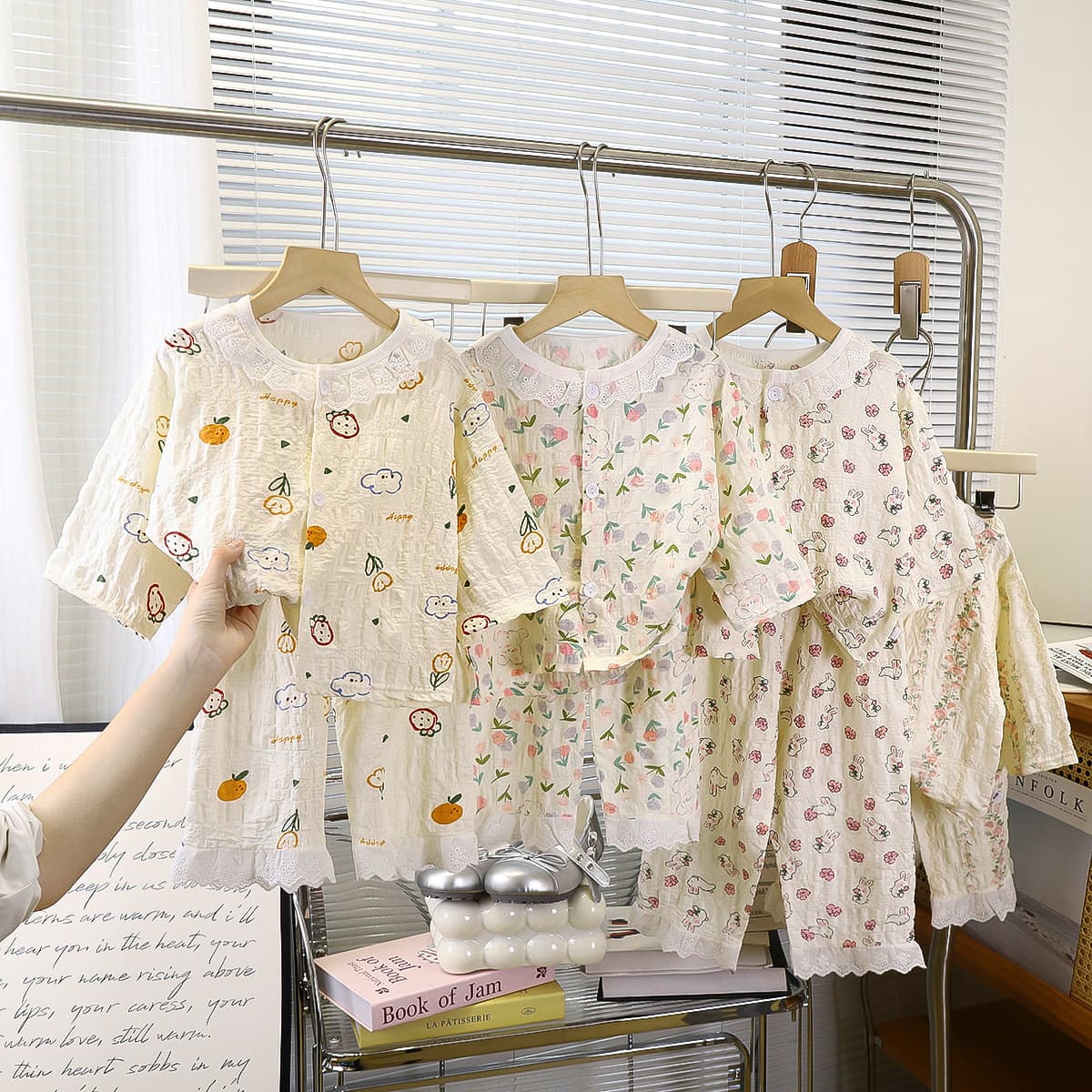 Girls' Pajamas Spring Summer Long Sleeve Thin Homewear Set Baby Girl Small Floral Korean Style Air Conditioning Suit