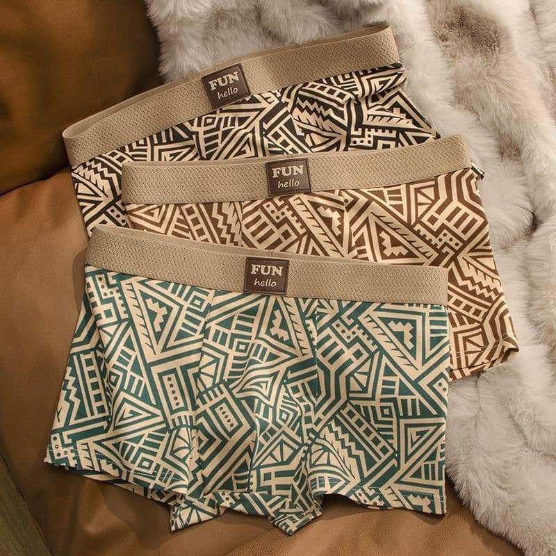 Popular Men's Underwear, Breathable and Comfortable, American-Style Personalized Boxer Briefs, Printed Trendy Ethnic Retro Boxer Shorts