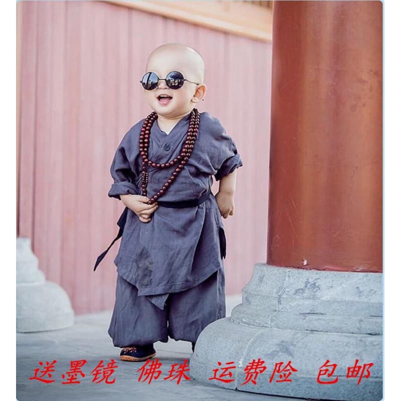 Children's Little Monk Costume Shaolin Temple Monk Robe Baby Ancient Costume Performance Photography Outfit Cotton Linen Hanfu Boy Cute Baby