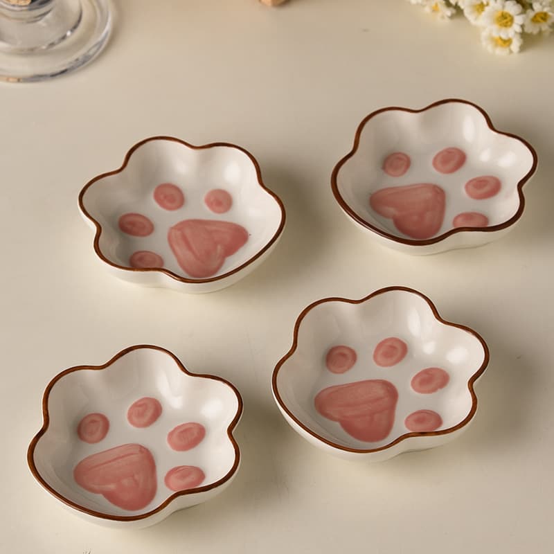 Cute Ins-style Japanese Cat Paw Dipping Dish, Adorable Cartoon Creative Plate, Home Seasoning Soy Sauce Ceramic Small Dish