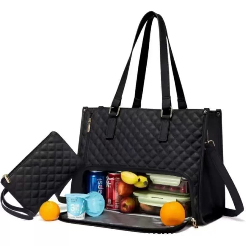 In Stock 2-in-1 Handbag Lunch Bag Large Capacity Combo Bag Waterproof Leakproof Insulated Lunch Box Crossbody Laptop Bag
