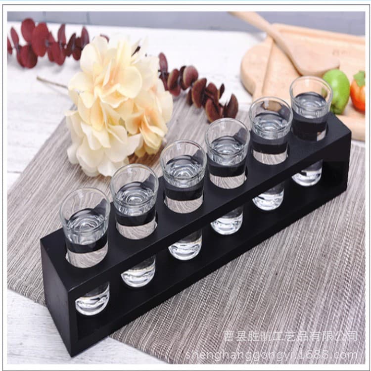Single Row Six-Hole Wood-Look Bullet Shot Glass Rack Liquor Cup Rack Shot Cup Rack S-Shaped Cup Rack Custom Logo Available