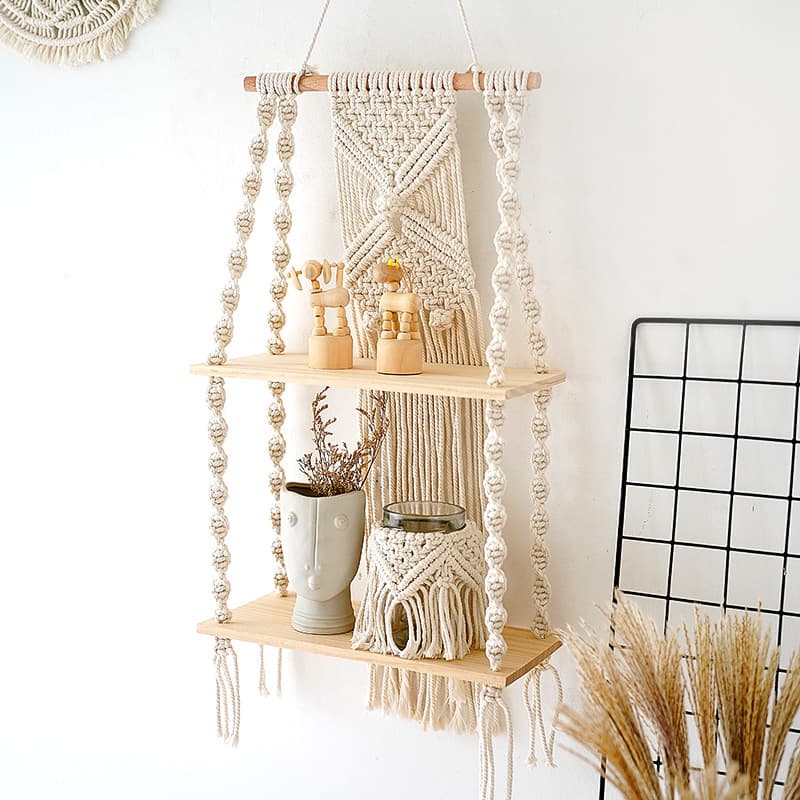 Boho Handwoven Macrame Shelf, Book Plant Holder, Rustic Home Decor