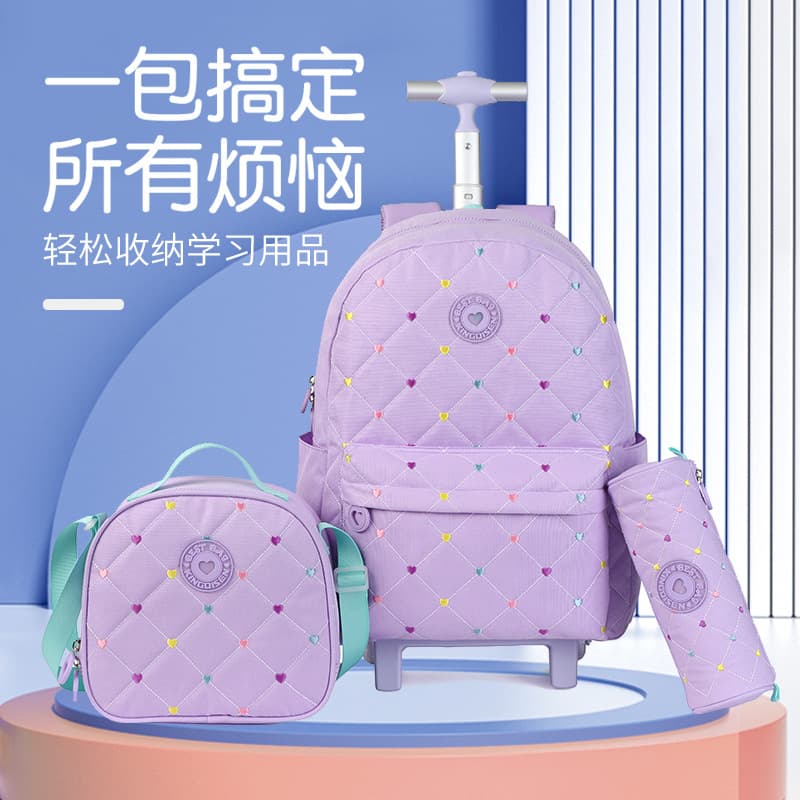 Children's primary school students' casual backpacks trolley schoolbags three pieces rolling backpack men and women wheeled