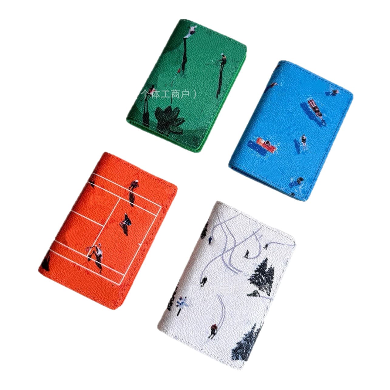 Donkey Family Cartoon Genuine Leather Wallet Animal & Plant Travel Passport Holder Bifold Document Case Printed Card Holder Multi-functional Money Clip