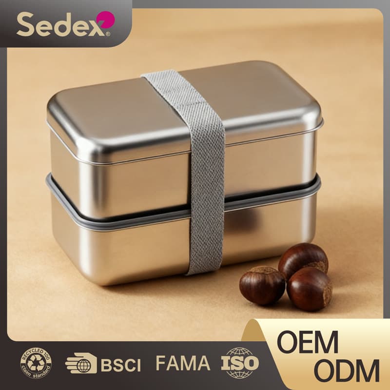 304 Stainless Steel Lunch Box with Strap, Simple Sealed Lunch Box, Cross-Border Double Layer Lunch Box, Dishwasher Safe