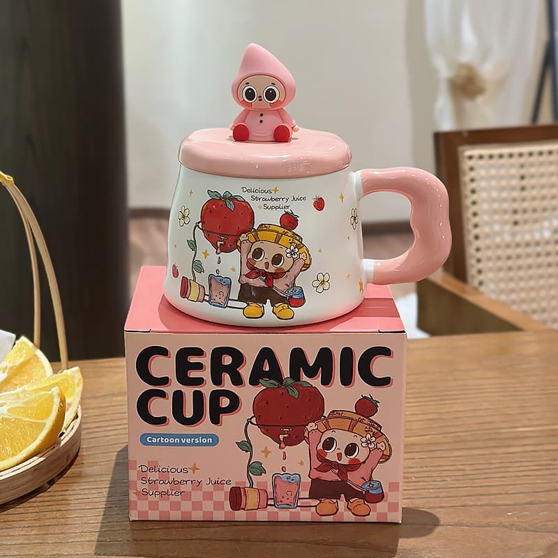 Cute Pipo Ceramic Cup 2025 New High-Aesthetic Mug for Women Cartoon Water Cup with Lid Birthday Gift