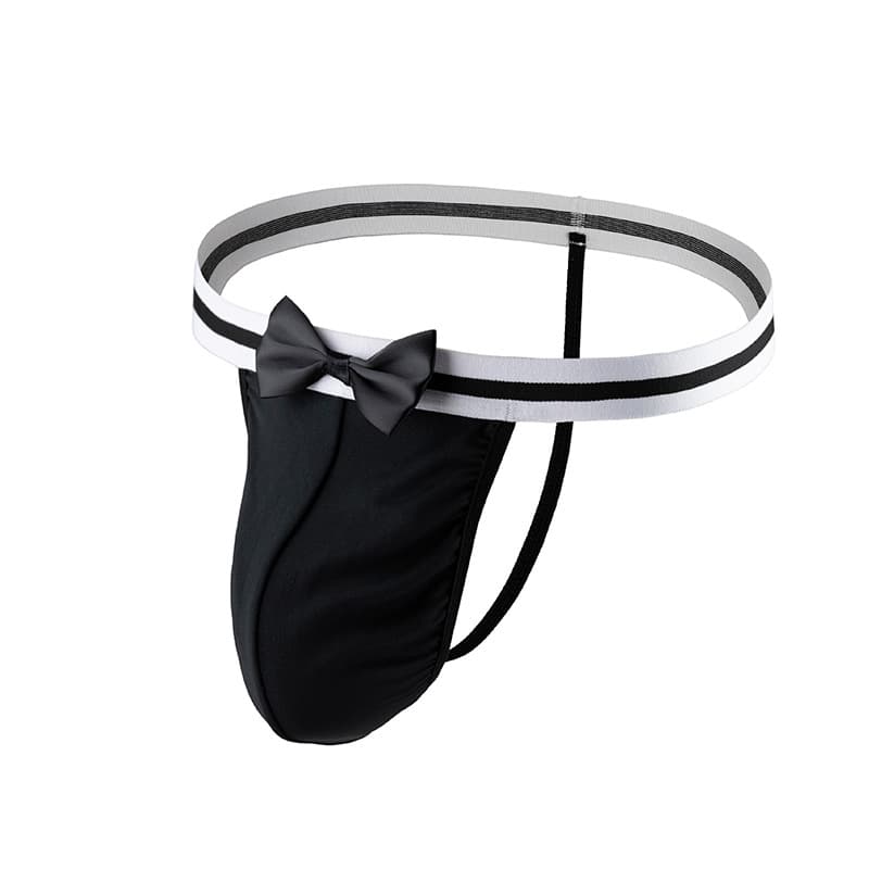 Sexy Men's Lingerie Wide Elastic Bow Tie Thong Black Men's Underwear Sexy Bottom Underwear Export