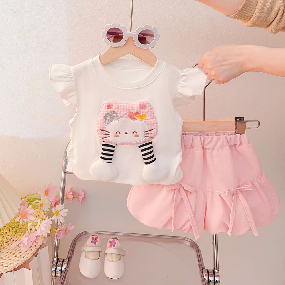 Girls summer suit 2026 new Korean style children's summer pure cotton short-sleeved pants two-piece children's clothing suit