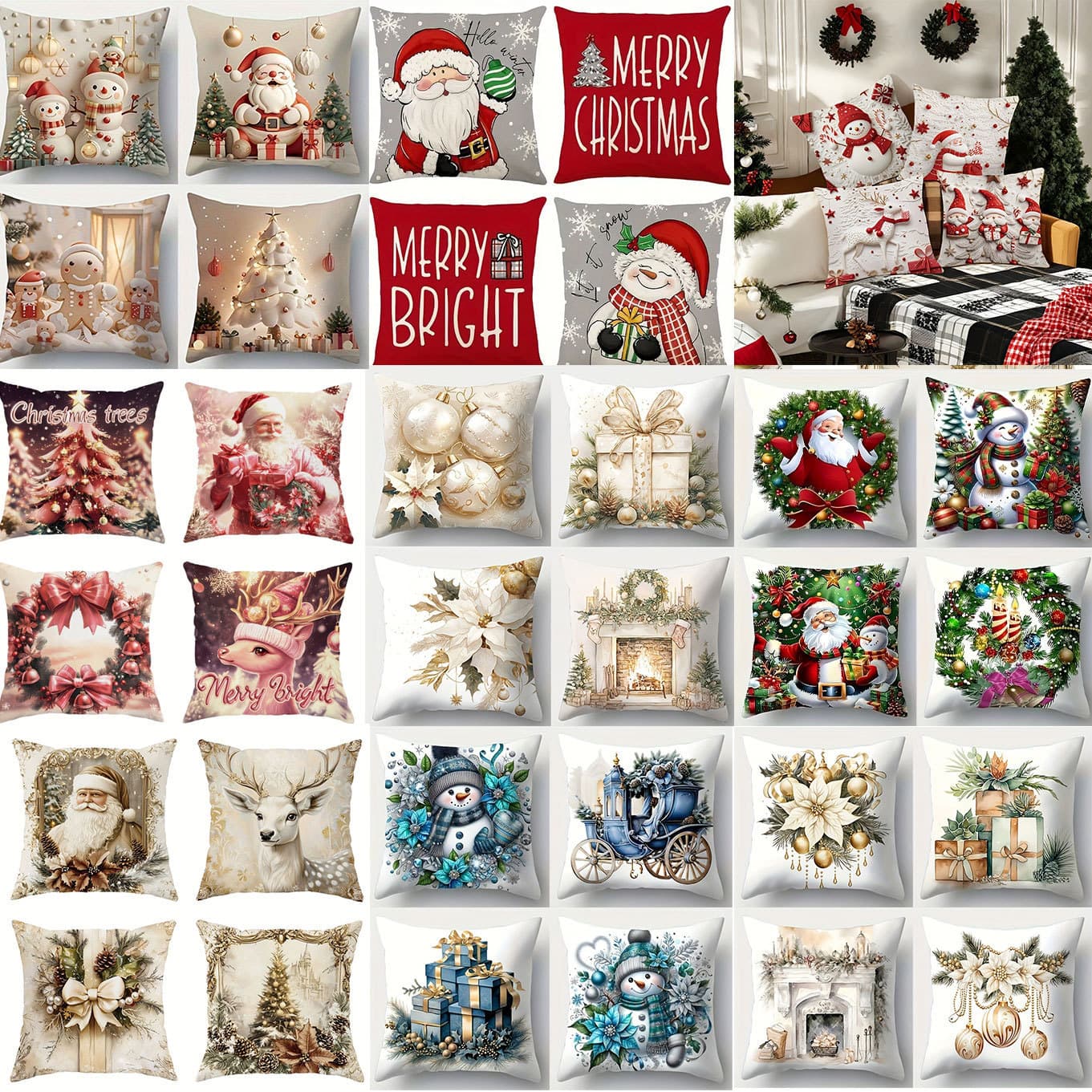 Temu Amazon Bestseller 4-Piece Set Christmas Pattern Pink Snowman and Cute Santa Claus Print