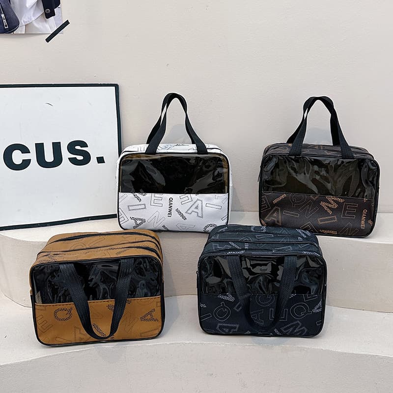 Cross-border New Large Capacity Printed Cosmetic Bag Handheld Semi-transparent Toiletry Bag Portable Storage Bag Dropshipping
