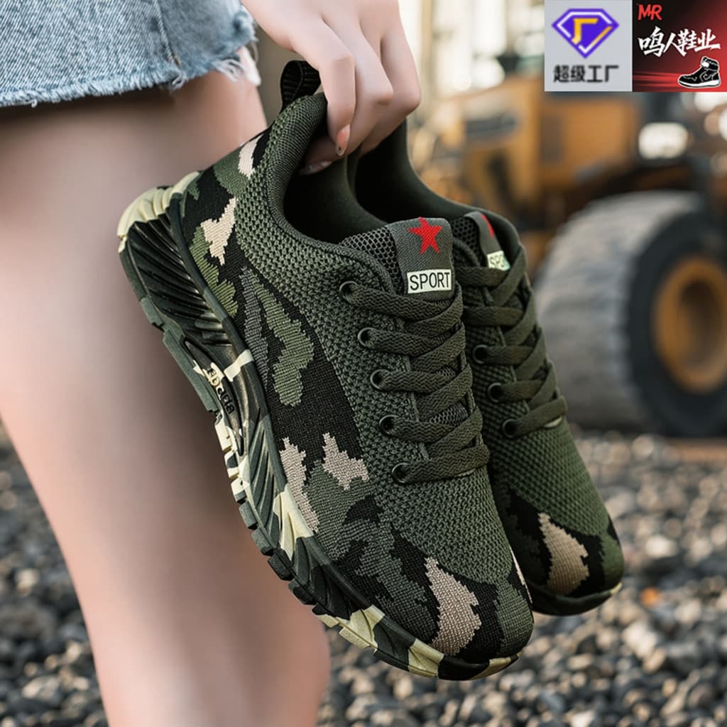 Camouflage Workwear Men's Liberation Shoes Slip-on Canvas Wear-resistant Anti-slip Breathable Construction Site Safety Shoes Summer Fly-knit Men's Shoes