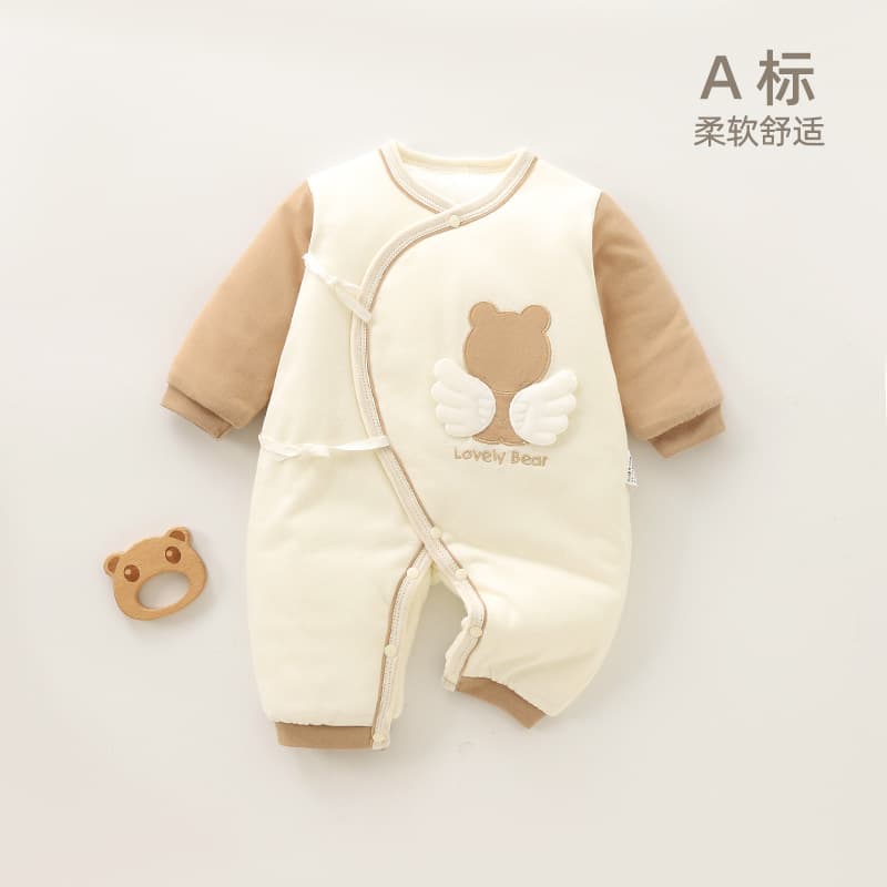 Baby Onesie Newborn Cotton Padded Cross-front Monk-style Outfit Autumn Winter Cute Unisex 0-3 Months Infant Clothing