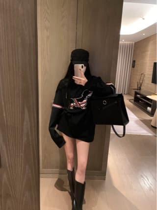 Cross-Border Three-Label Complete Trendy Brand Puppy Print Rhinestone Long-Sleeve T-Shirt for Women, Loose Design, Niche Fashion Casual