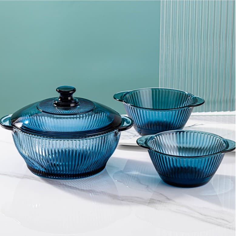 Leweishi Ink Blue Crystal Diamond Casserole 5-Piece Set MLJZB/L5 Glass Bowl Tableware Set One Casserole with Four Bowls Promotional Gift