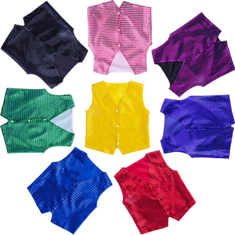 Children's Sequined Vest for Jazz Dance Performance, Adult Waistcoat for Modern Dance, Boys' Stage Costume Small Sleeveless Shirt
