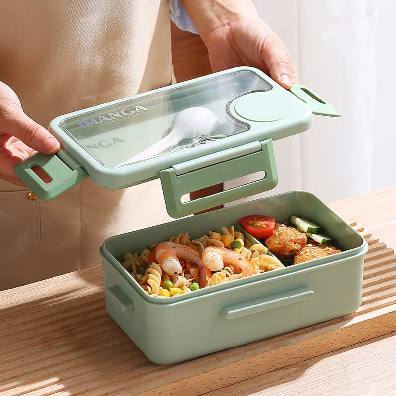 Minimalist Japanese-Style Compartment Plastic Lunch Box Doubles as Phone Stand, Microwave-Safe Bento Box for Office Workers