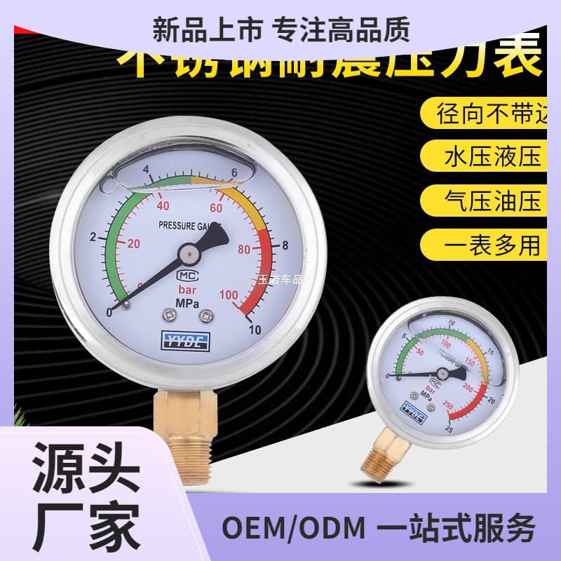 Stainless Steel Vibration-Resistant Pressure Gauge YN60/25/40MPA Hydraulic Oil Pressure Gauge Water Pressure Gauge Shockproof Air Pressure Gauge 2 Yuyan