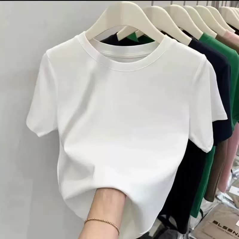 Women's Cotton Short-Sleeve T-Shirt White Slim Fit Cropped Top Summer New Half-Sleeve Slim Inner Layering Tee