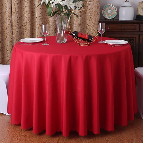 Wholesale Polyester Tablecloth for Hotel Banquet Wedding Round Table, Solid Red White Table Cover