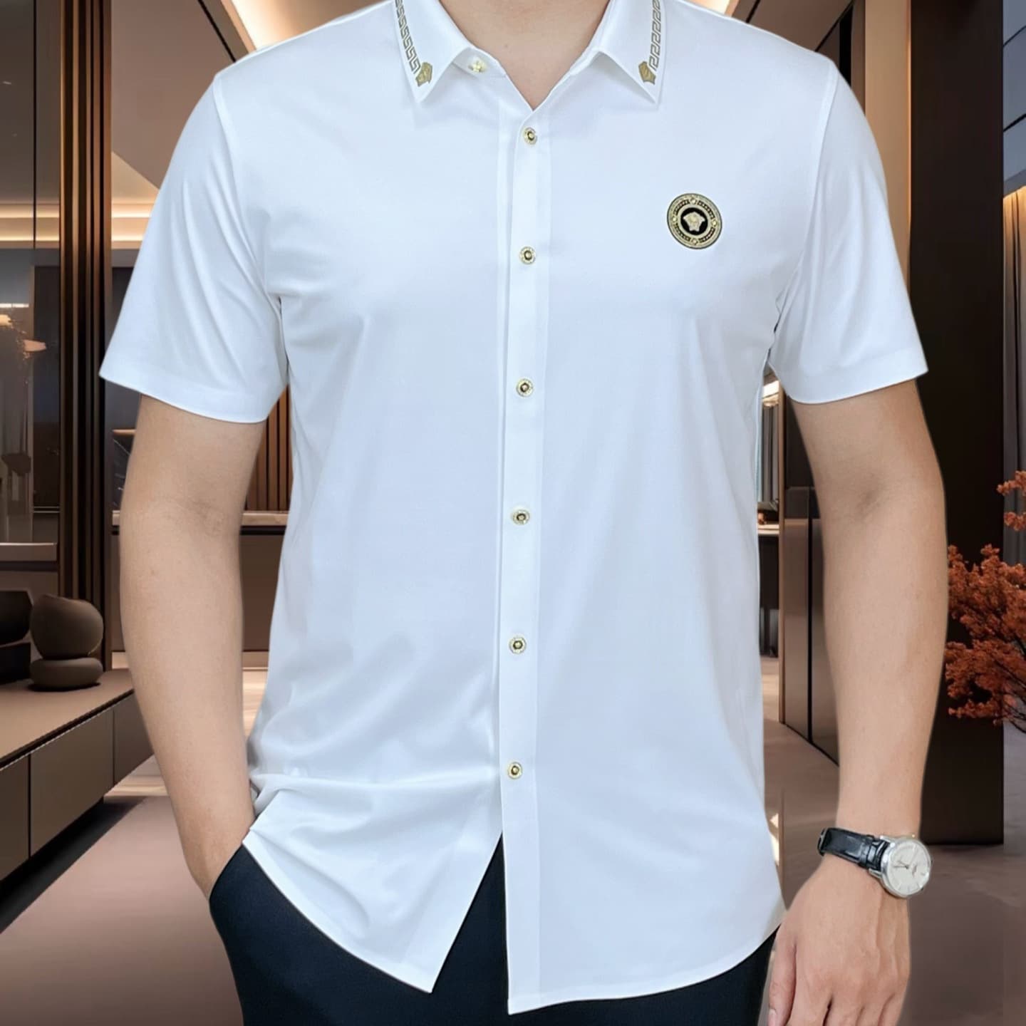 Business formal wear anti-wrinkle no-iron fashion men's shirt short-sleeved cardigan slim button cardigan shirt skin-friendly shirt