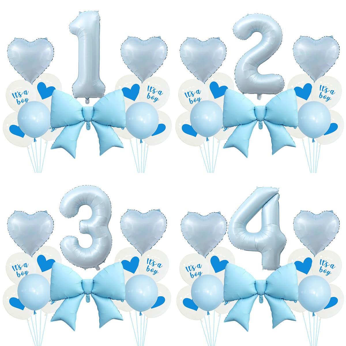 Blue Bow Aluminum Foil Balloon Set for Baby Boy Birthday Party Decoration Gender Reveal Printed Latex Balloons