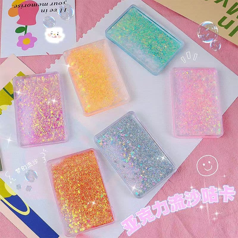 Transparent acrylic sand flow gu card brick girls DIY handmade mahjong brick gu card brick colorful cute glitter stickers