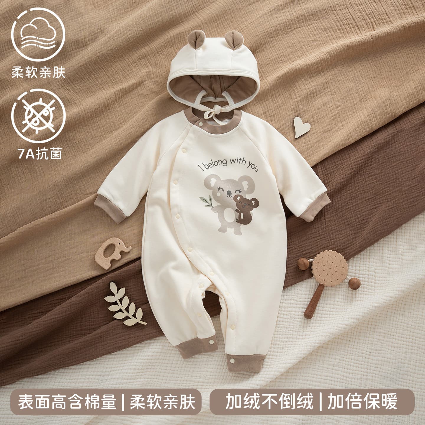 Baby autumn and winter plus fleece clothes newborn warm fleece jumpsuit 0-6 months baby outing suit