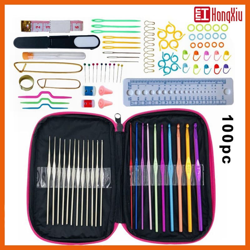 Colorful Aluminum Embroidery Hooks Set 22 Pieces Metal Hooks 100 Piece Set Bag Home Daily Use Sewing Needles Pins
