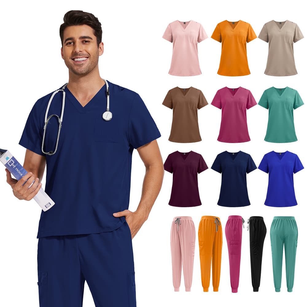 Unisex Doctor Nurse Matte Set, V-Neck Thin Comfortable Breathable Nurse Cap Work Uniform "niaahinn