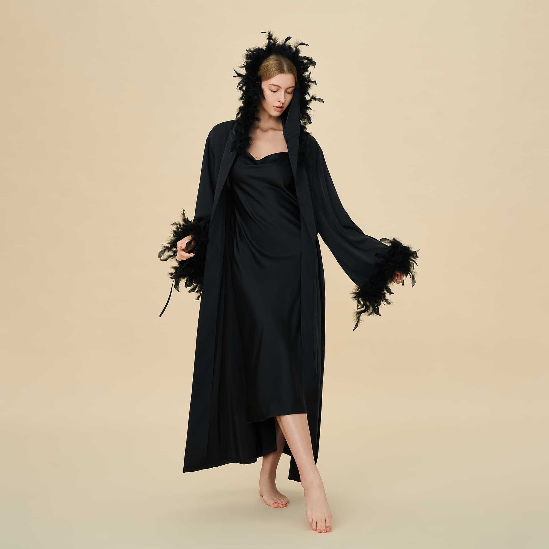 High-End Women's Sleepwear: Long Camisole Nightgown, Hooded Bathrobe, Luxurious and Sexy Morning Robe Set for Spring and Summer