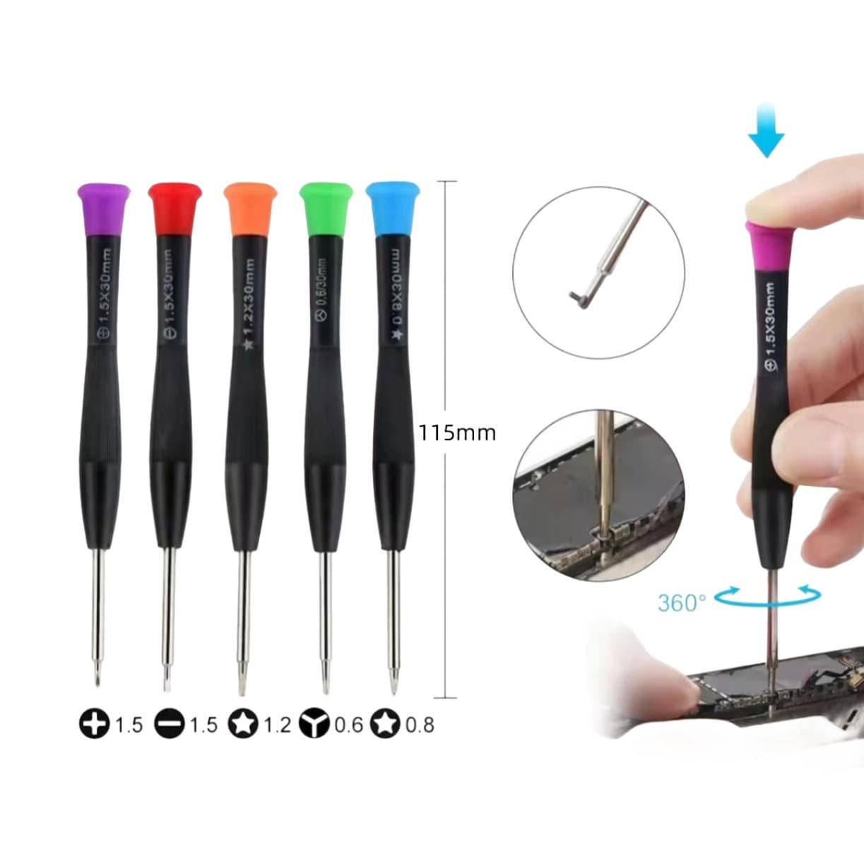 Precision Hardened Color-Capped Screwdriver with Magnetic Tip for Phone, Computer, Watch, and Game Console Repair