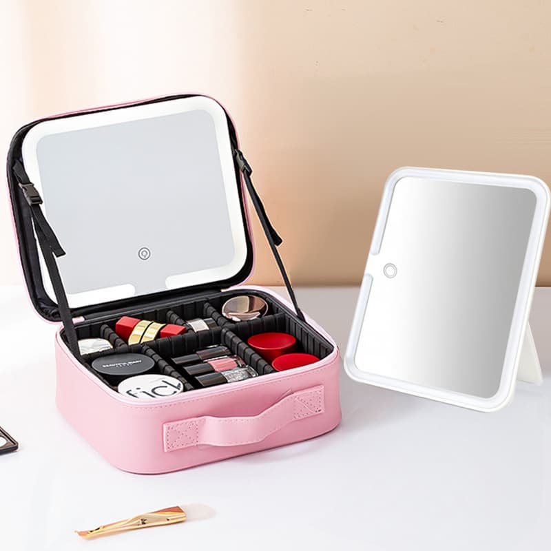 LED Light Mirror Makeup Bag Multifunctional 2026 New Portable Handheld Large Capacity Professional Makeup Artist Bag Cross-border